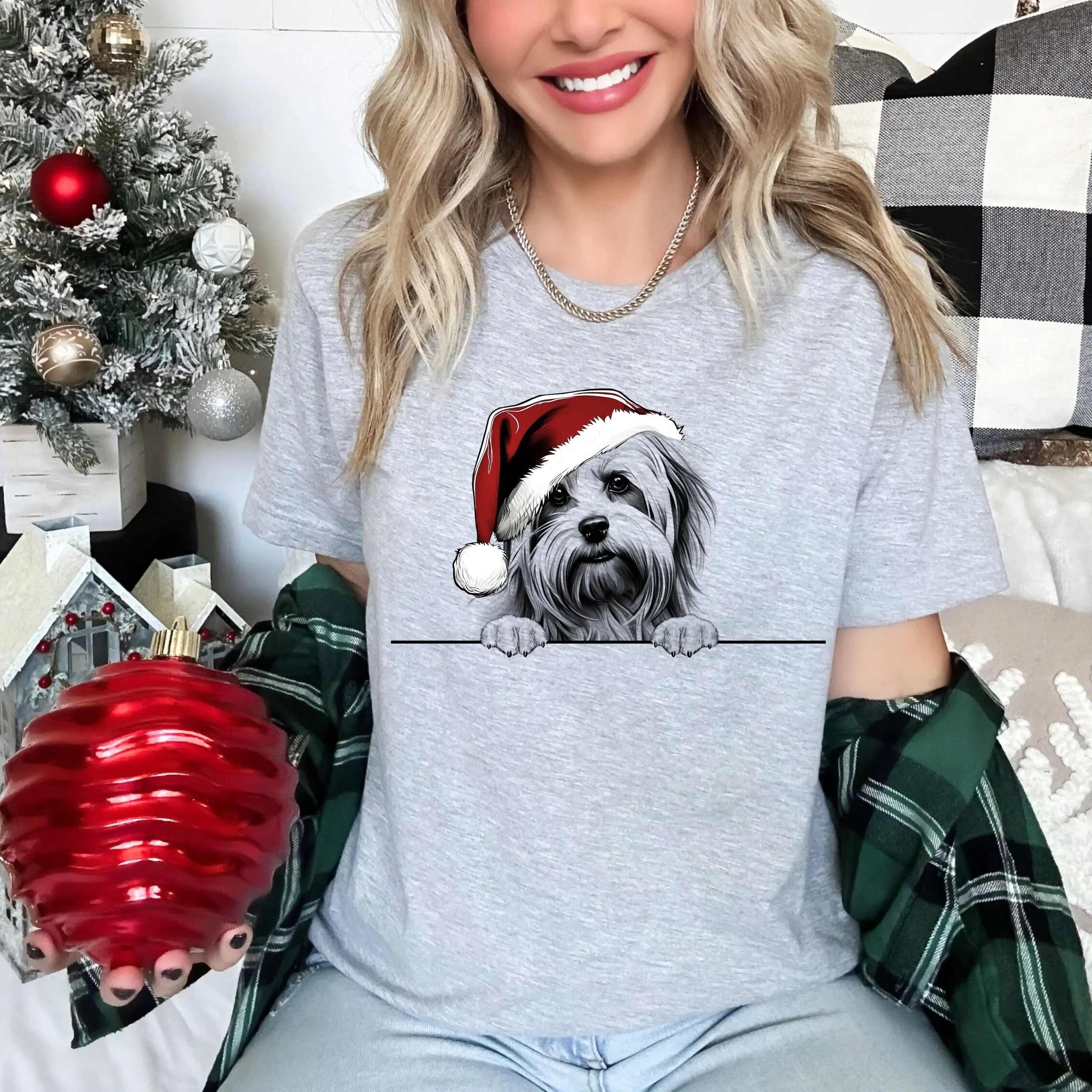 Рождественская футболка Lowchen Dog, Рождественская шапка Санта-Клауса, праздничный сезон для детей