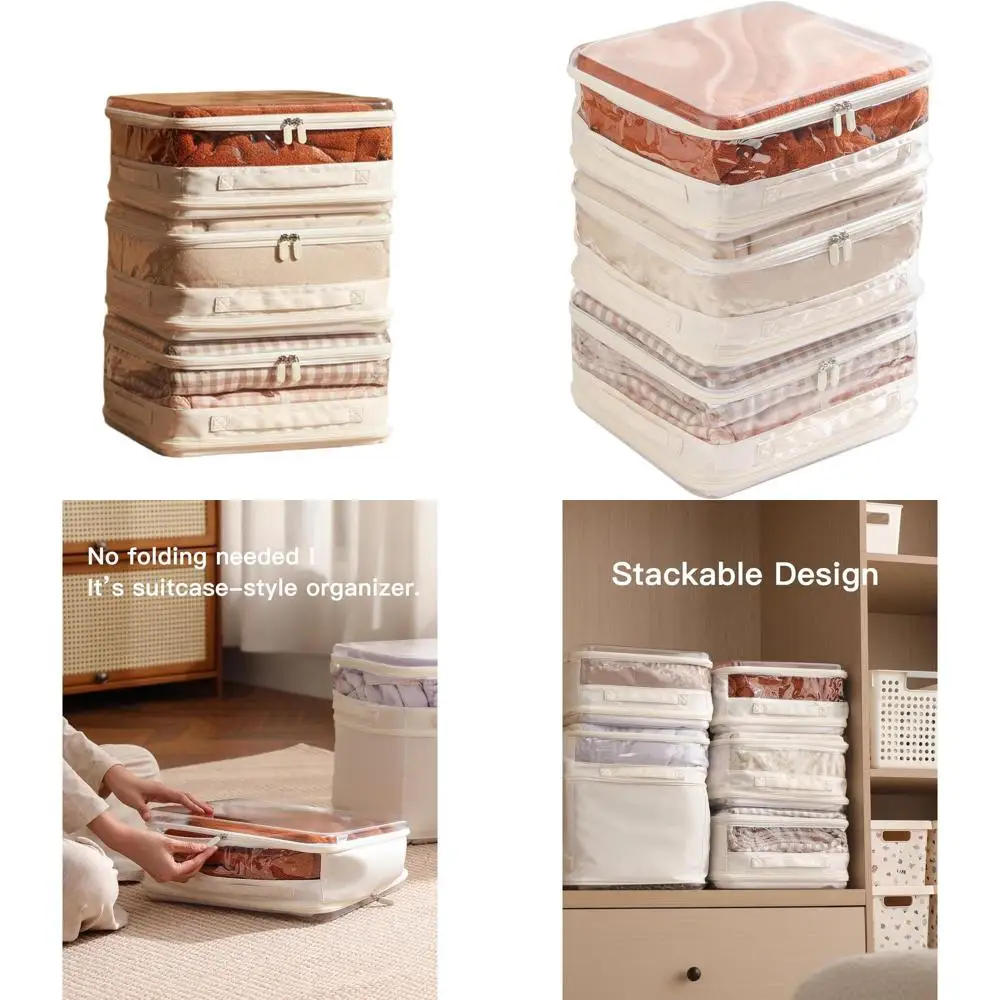 

Expandable Double-Sided Clear Hard Shell Window Organizers for Blanket Storage and Stackable Closet Bins