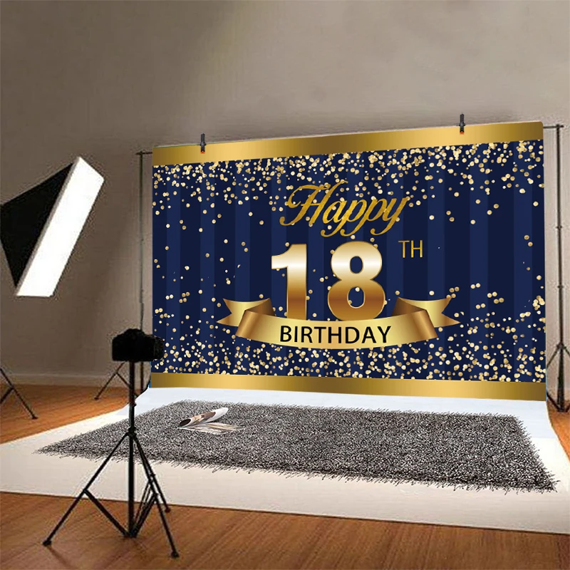 18th วันเกิดแบนเนอร์ตกแต่งชายหญิง 18 ปีวันเกิดที่กําหนดเองภาพพื้นหลังเค้กตารางอุปกรณ์