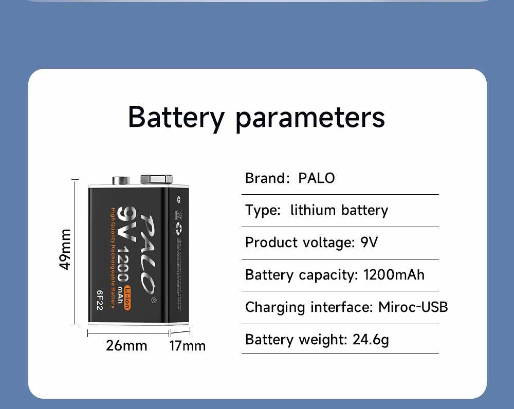 Palo 9V Akku 1200mah 6 f22 Micro USB 9V Li-Ionen Lithium Batterien für Multimeter Mikrofon Spielzeug Fernbedienung ktv – Detail 16