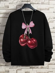 Bright Red Cherries Print Sweatshirt Male Loose Sportswears Oversized Harajuku Hip Hop Pullover Hoodie Street Casual Sweatshirts