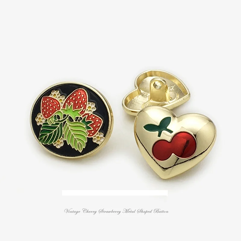 10PCS Heart-shaped Red Cherry Oval Strawberry Metal Buttons Enamel Drip-glazed Buttons Suit, Jumper, Jacket and Coat Fastenings