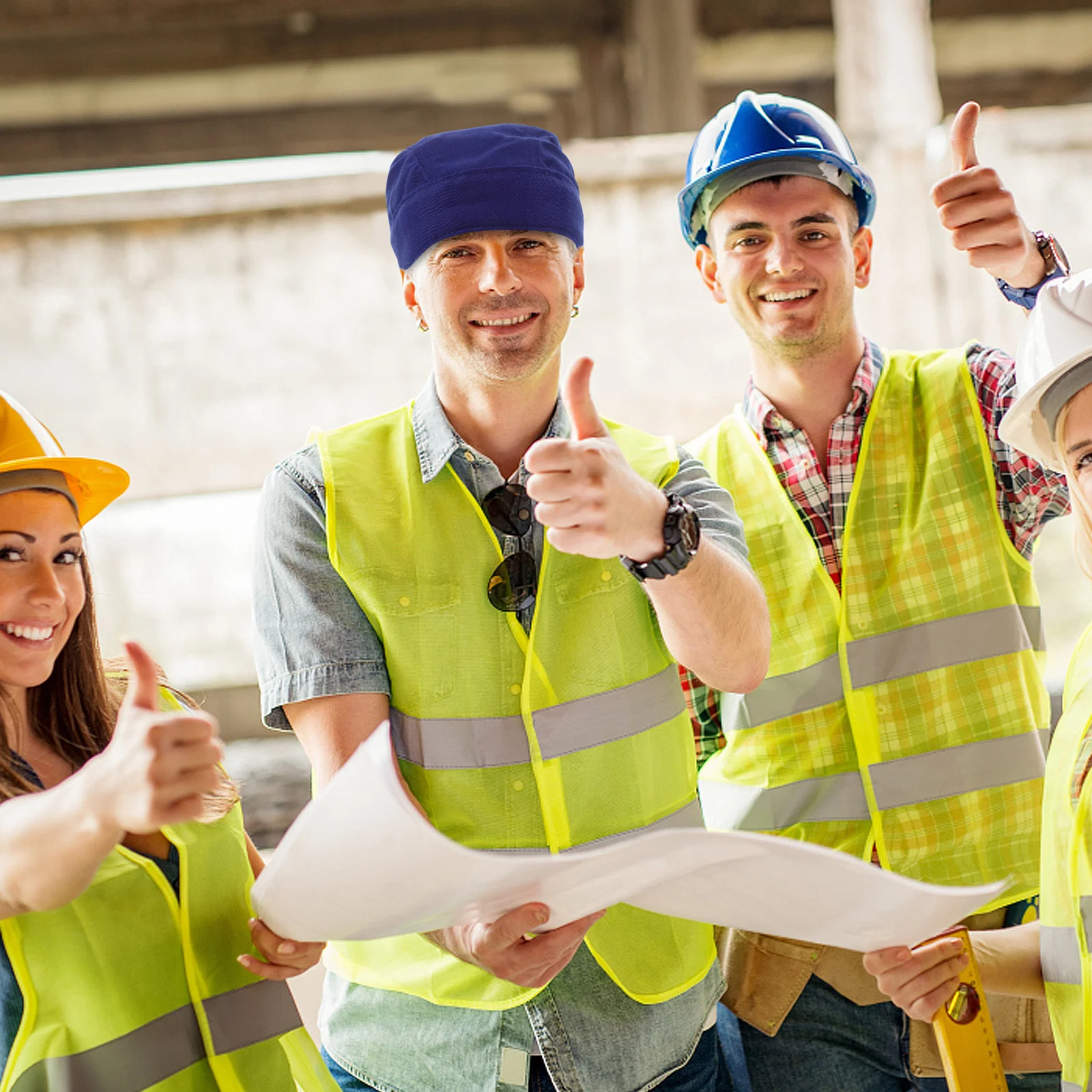 

Blue Cotton Welder Cap Thickened Flame Retardant Adjustable Dustproof Head Protective Hat Work Safety Bandana for Welding