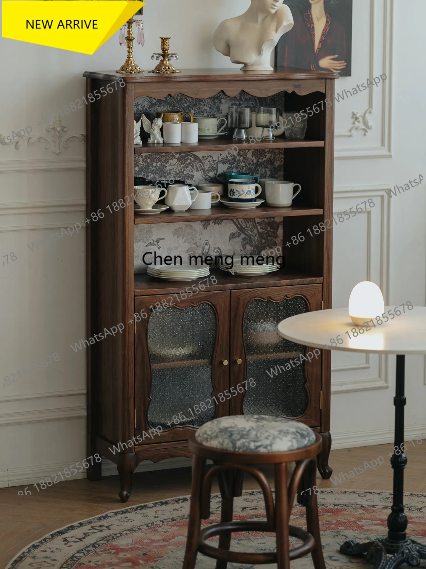

Z183 Solid wood bookcase dustproof North American black walnut retro living room glass door floor combination bookcase