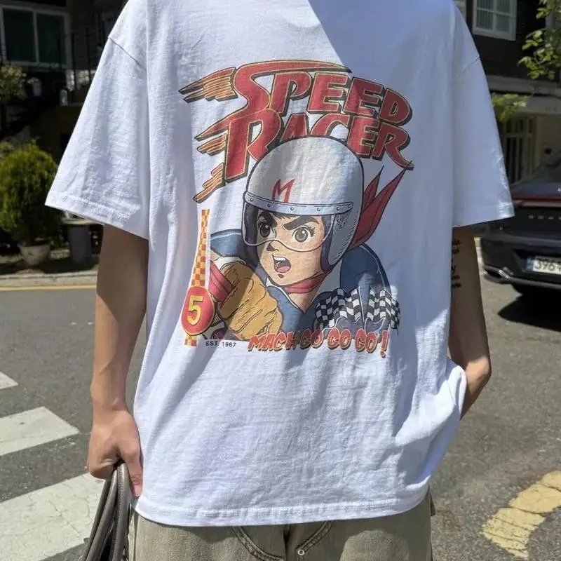 Rare Speed Racer Basic Style Unisex White T shirt Retro Style S-5XL