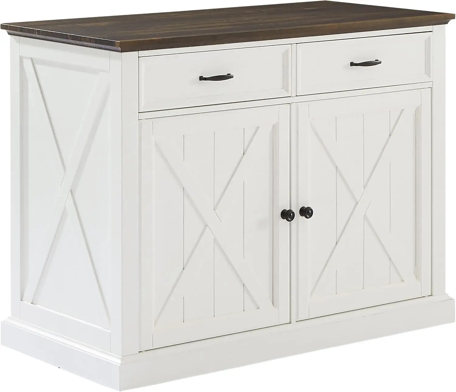 Clifton Kitchen Island With Storage Drawers And Shelves, Microwave Stand, Coffee Bar, Distressed White/Black