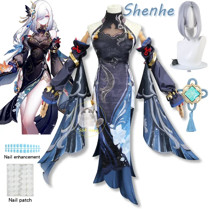 Shenhe Cosplay Costume Genshin Impact Frostflower Dew  Uniform Wig Anime Halloween Costumes Women Game Character Outfit Adult