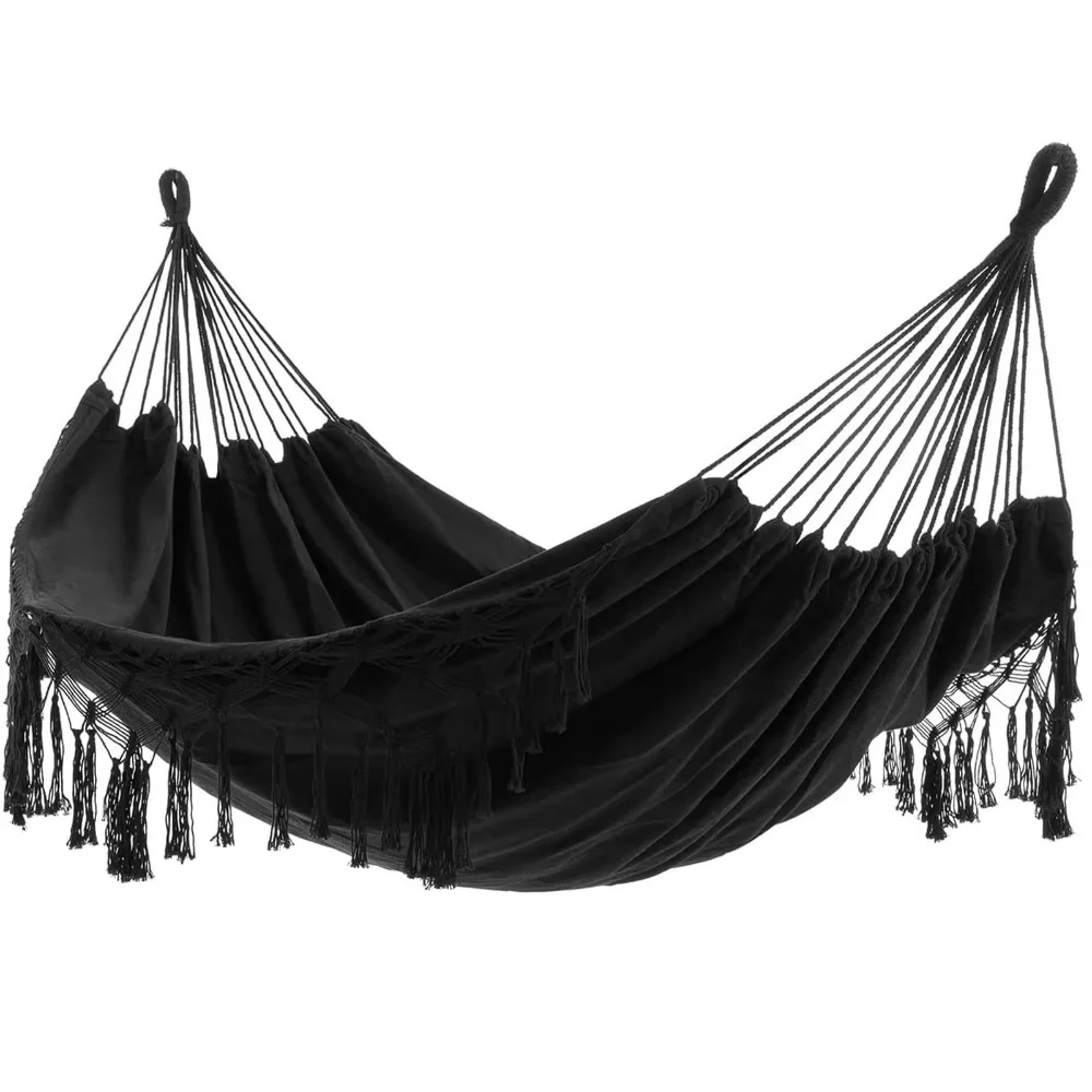 

Large Double Deluxe Hammock with Woven Tassels Boho Style 2 Person Hammock Leisure Thickened Canvas Swing Chair Indoor Outdoor