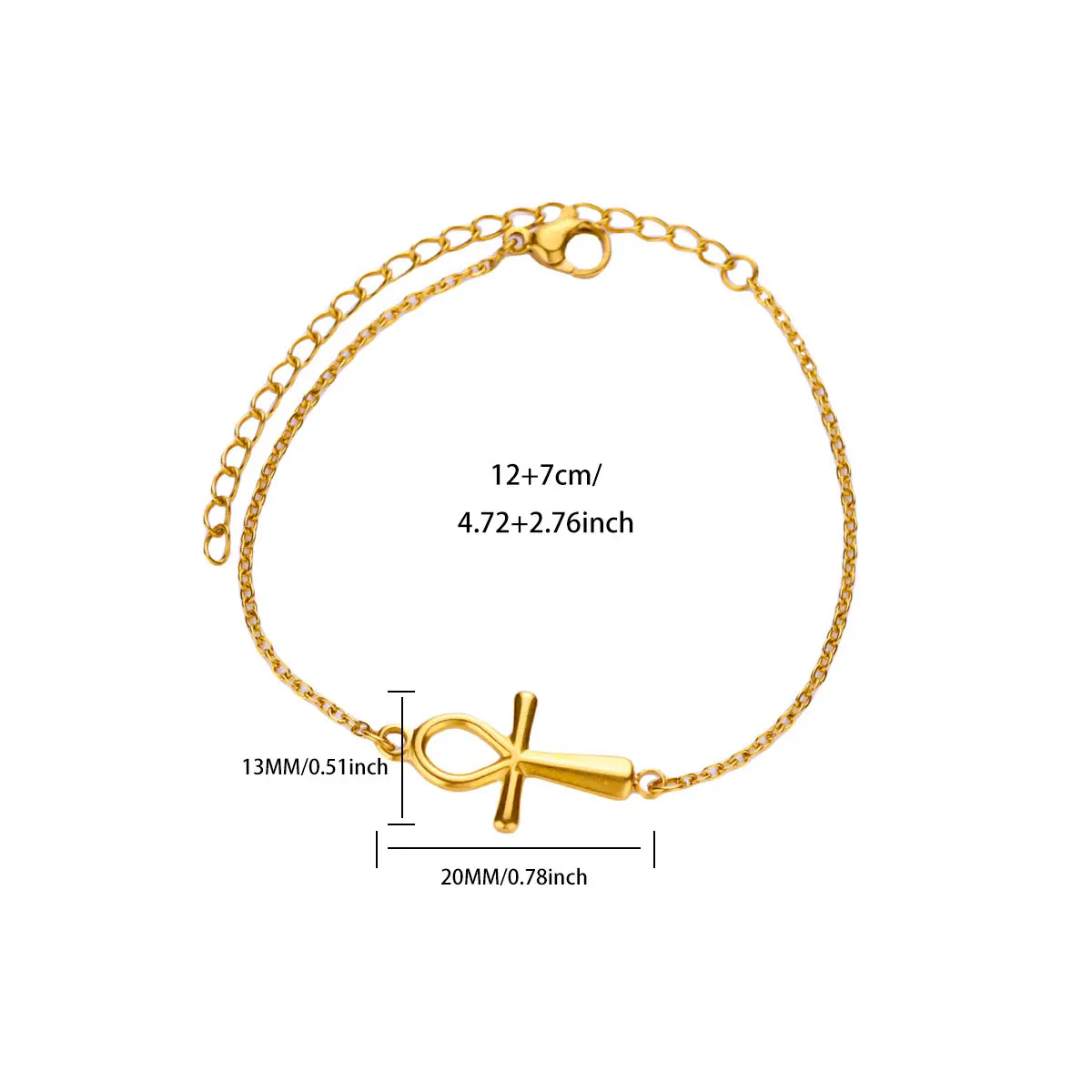 Egyptian Ankh Cross Bracelet For Women Vintage Gold Color Stainless Steel Key of Life Bracelet Egypt Jewelry Couple Gift - view 6