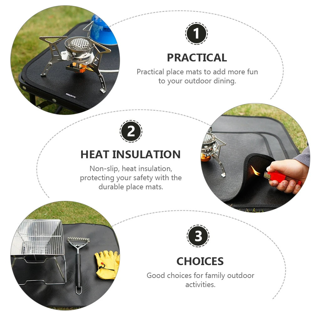 

2 Pcs Fireproof Cloth Heat Insulation Pad Camping BBQ Placemats Flame Retardant Blanket Silicone Coated Fiberglass Non Slip