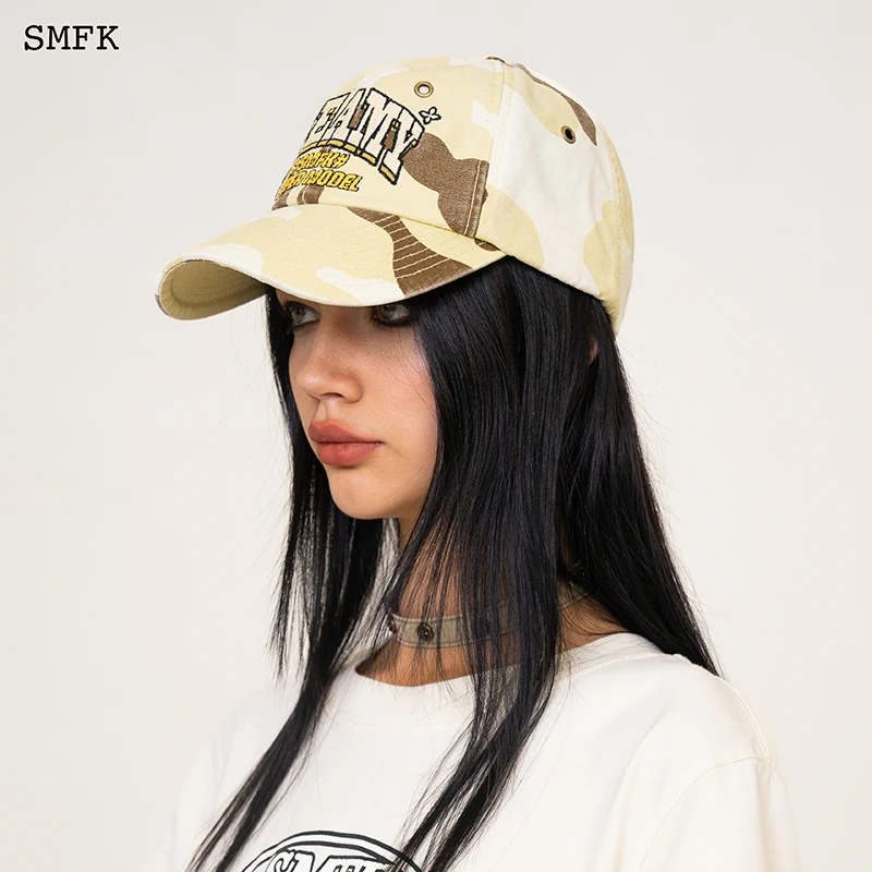 SMFK Baseball Cap Vintage Cross Flower Baseball Hat Camouflage Letter Dome Hat Maillard Style Embroidered Adjustable Sport Caps