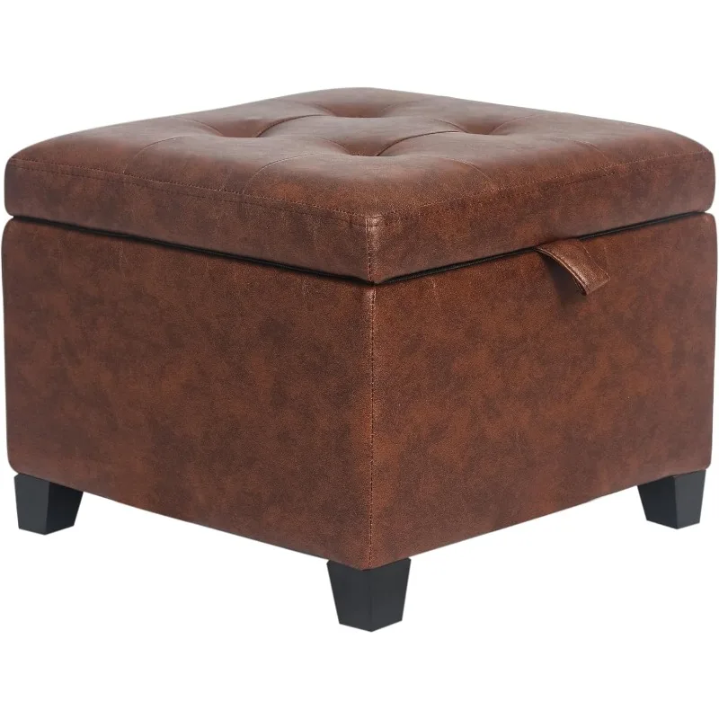 

Square Storage Ottoman,Small Foot Rest Stool for Couch, Faux Leather Upholstered Footstool Cube for Entryway Bedroom