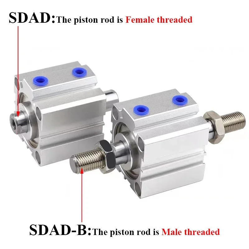 SDAD Bore 12/16/20/25mm Stroke 5 to 100mm SDAD12X5 SDAD25X100-B SDAD20X80-B Pneumatic Air Double Rod Compact Cylinder