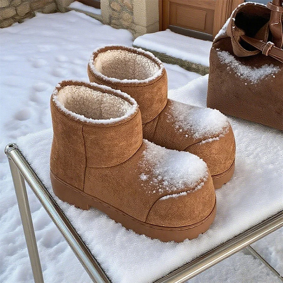 

New low heel snow boots woman branded shoes winter pull on ankle boot ladies warm plush shoes women's luxury fashion wide bootie