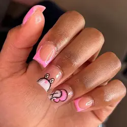 24pcs Short Square French Pink Cartoon Snail False Nails  Full Cover Detachable Nail Tips Press on Nails