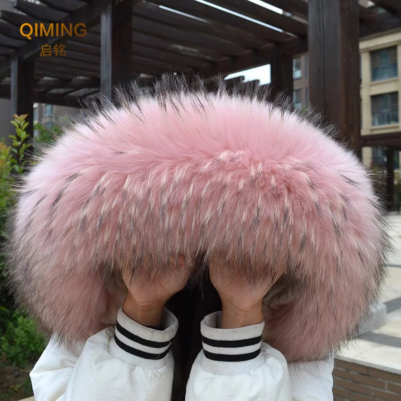 Winter Real Fur Collar Raccoon Fur Scarf Neck Warmer Women Man Natural Fur Hood Trims Female Scarves Coat Hood Decor Fur Shawls