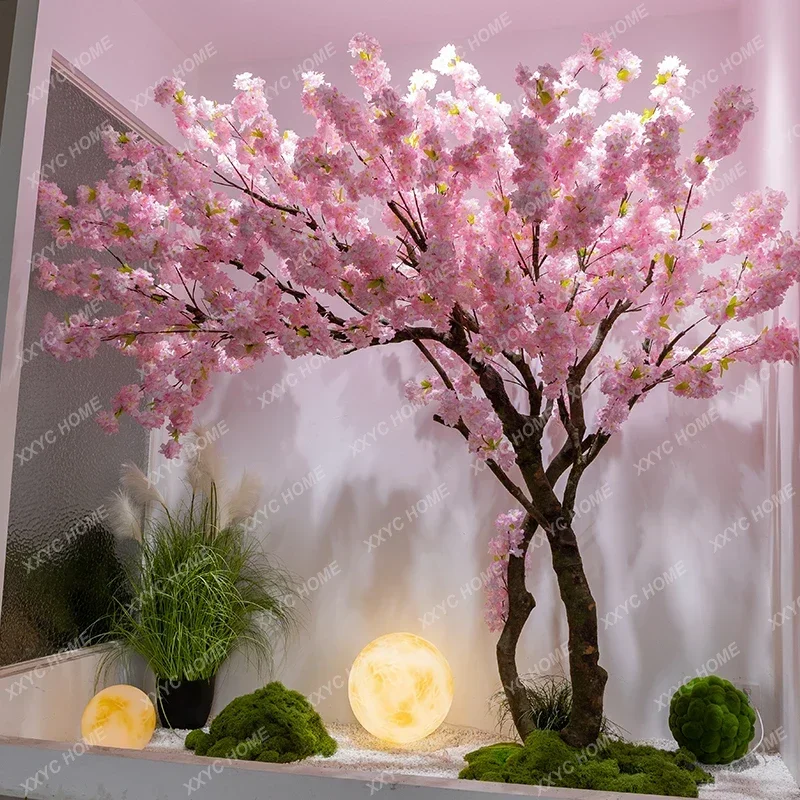 Wishing Tree Large Fake Trees Peach Blossom Indoor and Outdoor Hotel Window Artificial Flower Net Red Sun Style