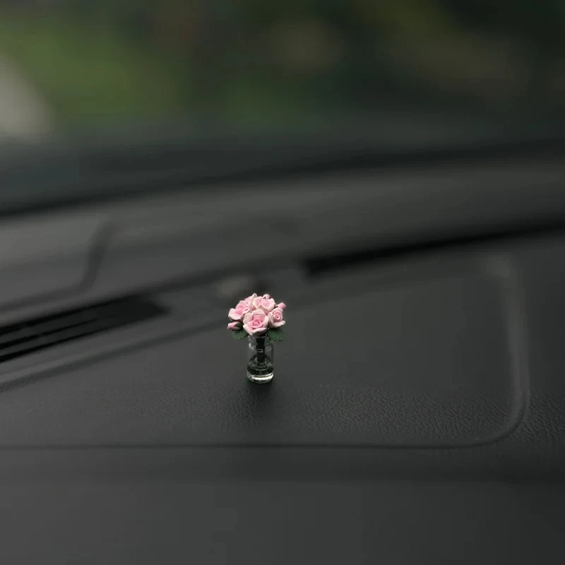 Dainty roses car center console window ornament, mini cute car accessories, ladies car personality beautiful interior ornaments