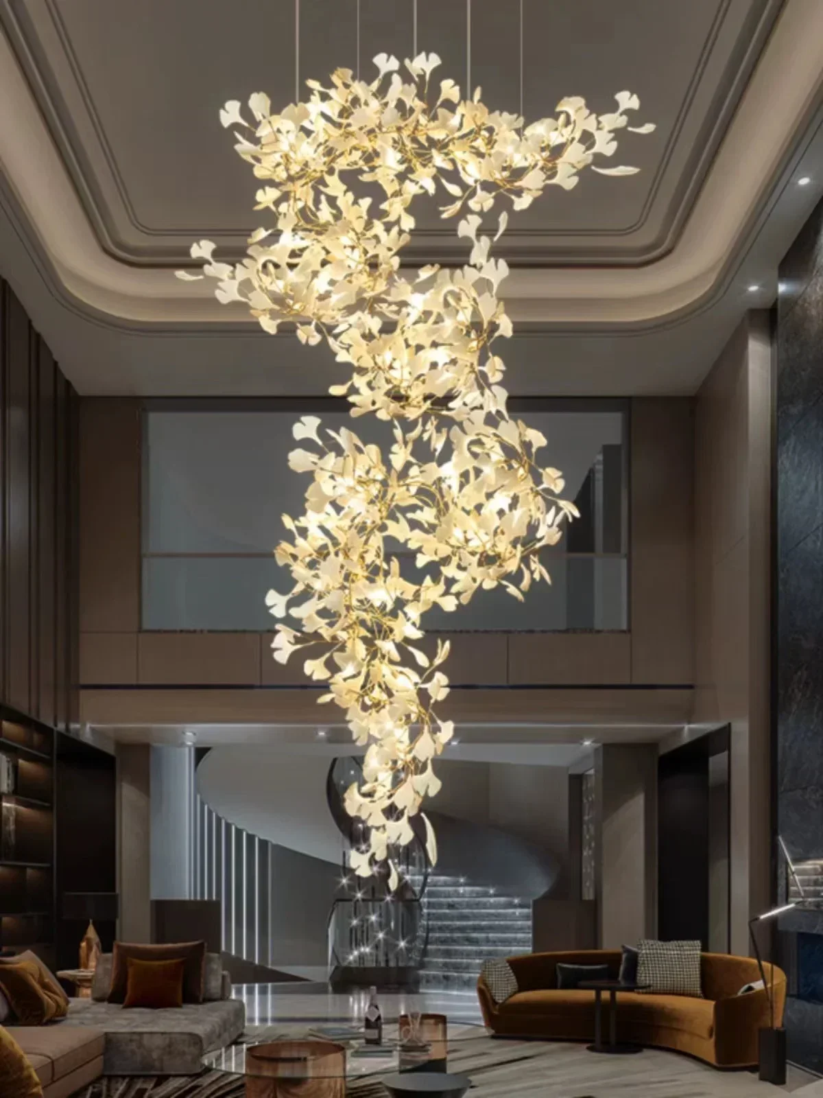 

Nordic Ginkgo Branch Leaves Chandelier For Staircase Living Room Hotel Lobby Modern Luxury Crystal Chandeliers