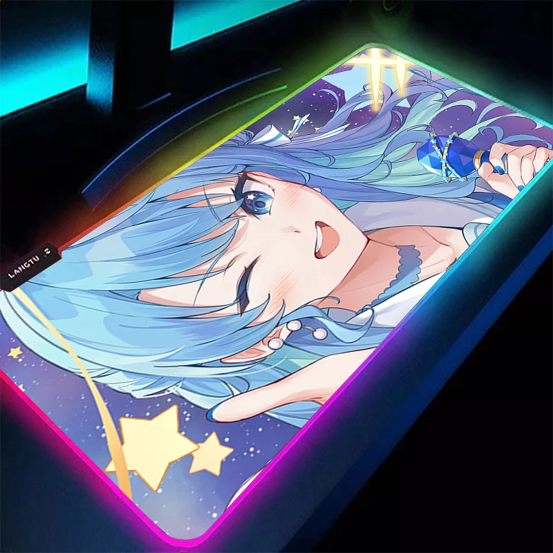 Mouse pad gamer teclado led desktop mouse tapete de borracha tapis souris jogos rgb notbook pc hololive hoshimachi suisei mousepad