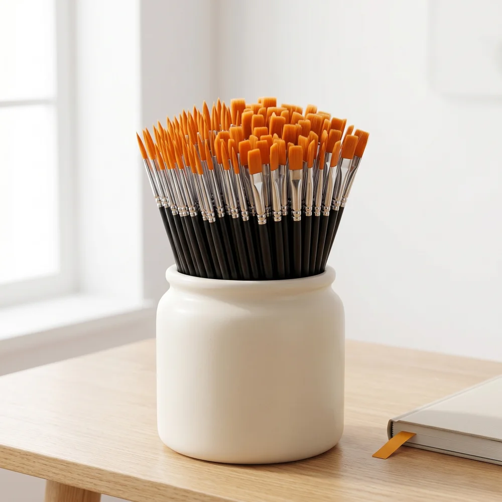 100Pcs Art Paint Brushes Set, Pointed & Flat Nylon Brushes, Elastic No Shed for Beginners & Classroom Use