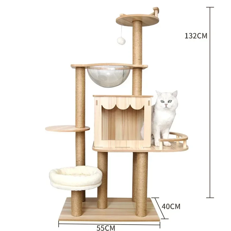 S  Wooden Cat Climbing Frame, Cat Tree Integrated Frame Scratching Boards