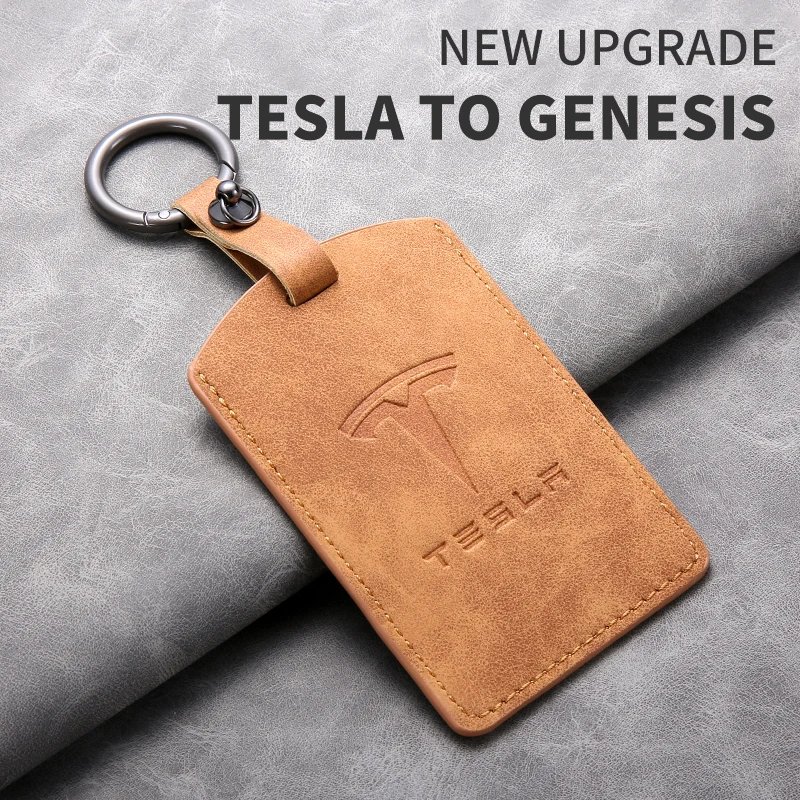 Leather Car Smart Remote Key NFC Card Case Cover Protector Holder Shell For Tesla Model 3 Model Y 2020 Auto Keychain Accessories view 4