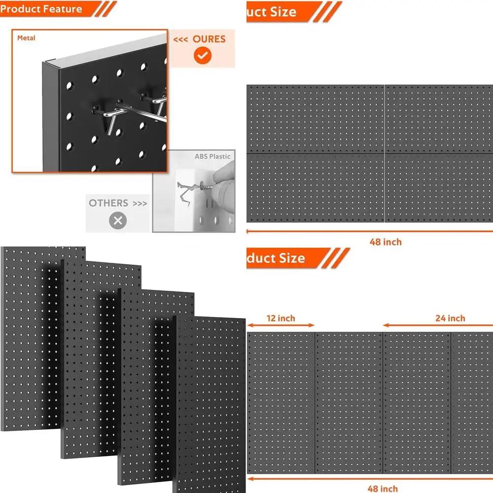 

4-Piece Metal Pegboard Set for Garage, Tool Storage Wall Panels
