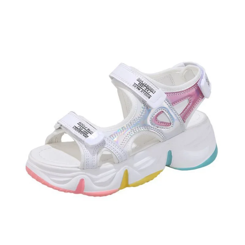 Platform Sandals Female Summer 2023 Women Thick Bottom Rainbow Sole Hook & Loop Shoe Wedge with Open Toe Platform Shoes