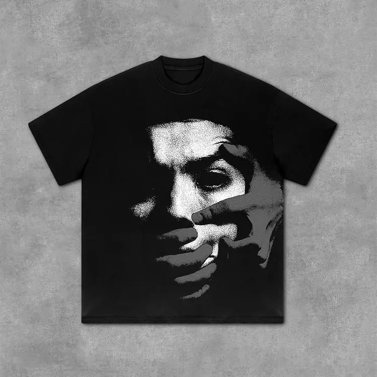Vintage Portrait Graphic Print 100% Cotton T-Shirt Men Y2K Summer Short Sleeves Casual Oversize Tshirt Streetwear Women Tops New