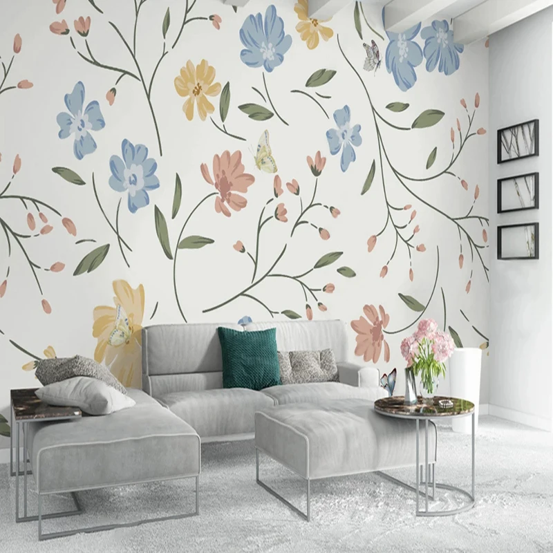 Custom Mural Wallpaper Simple Hand-painted Fresh Plant Leaf Flower Decoration Painting Home Interior Decor Background Backdrop