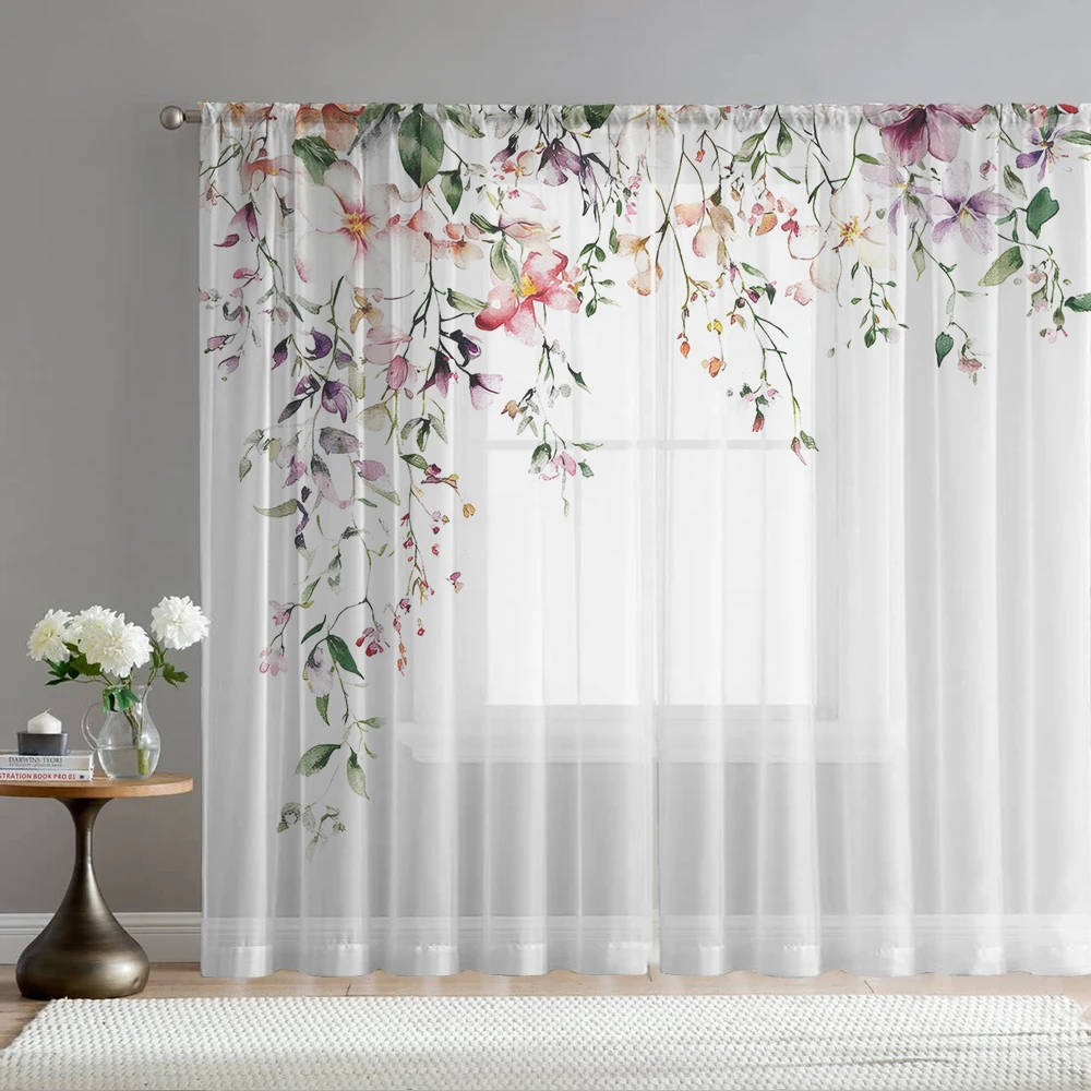2Pcs Pink Flower And Small Flower Branch Print Home Decoration Window Screens, Suitable For Coffee Shops, Restaurants, Bedrooms