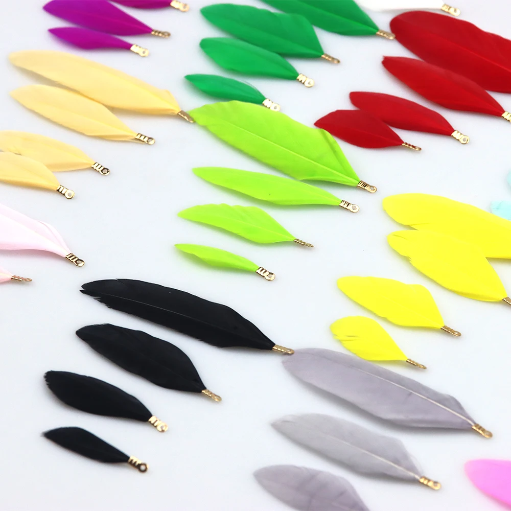 

3.5-7CM Natural Feather Multicolor Feather Tassel Pendant KC Gold Metal Clip DIY Necklace Earrings Jewelry Making Charm