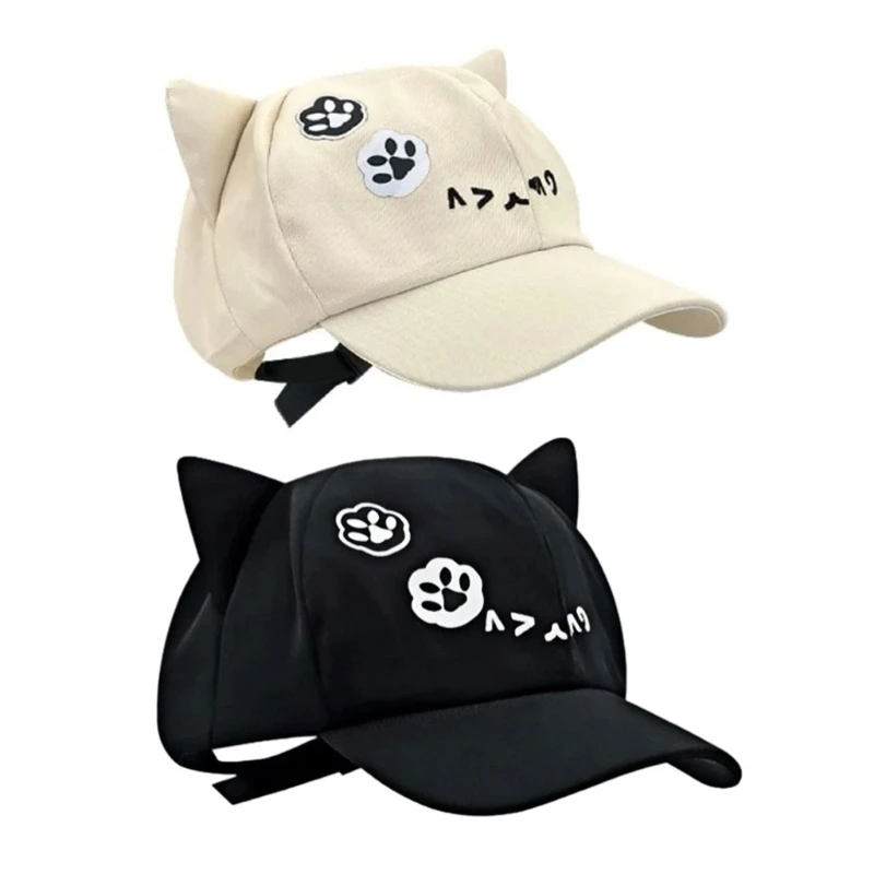 340D 3D Cats Ear Baseball Hat With Adjustable Strap Anime Theme Sunproof Hat For Women