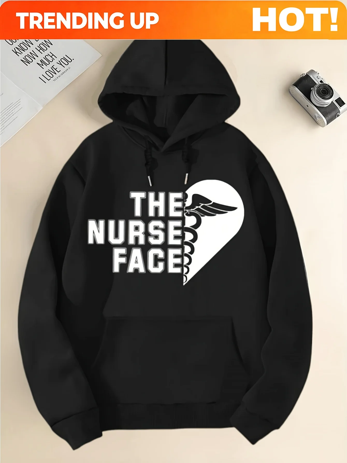 Customization Men's Nurse-Themed Fleece Hoodie With Nurse Face Graphic - Print Sweatshirt, Soft Lightweight Polyester, Loose Fit