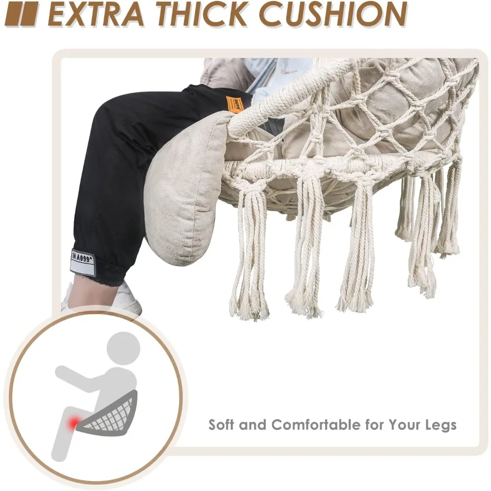 Hammock Chair with Cushion, Handmade Macrame Swing Chair with Hanging Hardware Kits