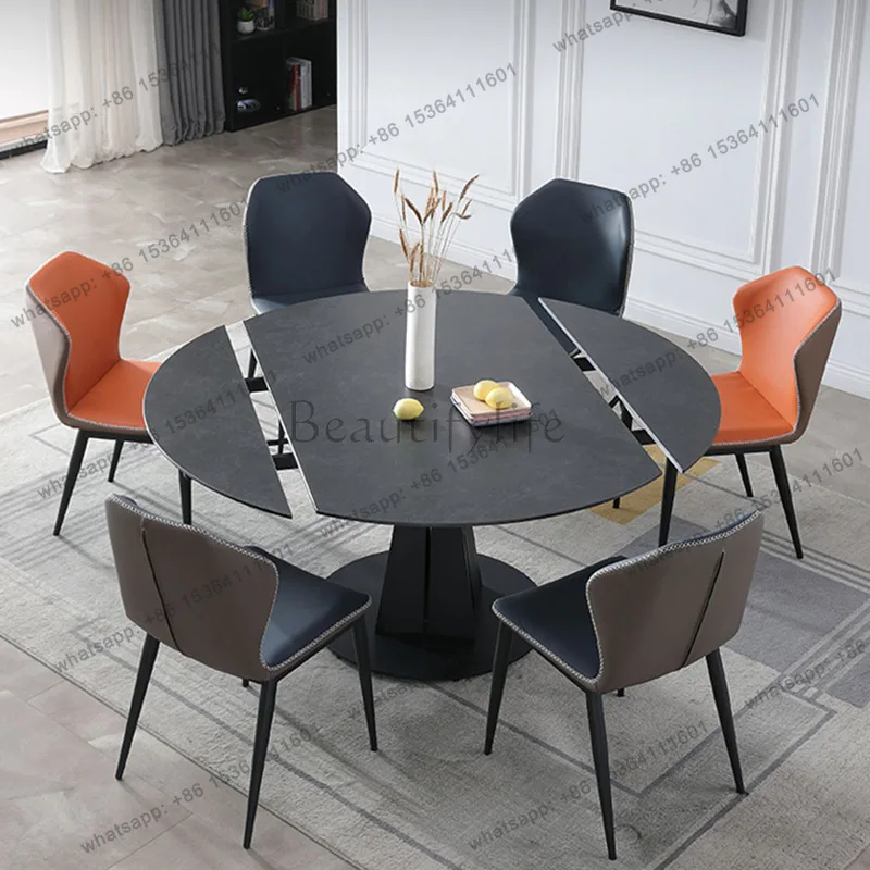 Factory Direct Sales Minimalist rock slab square and round dual-purpose rotary telescopic folding round table