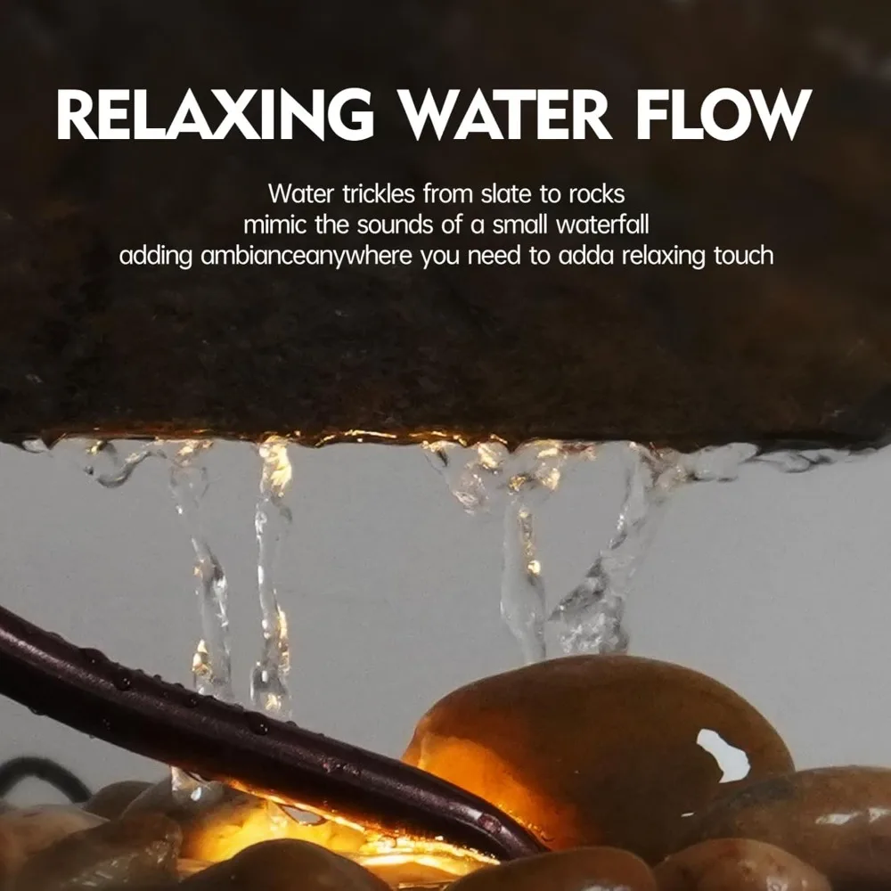 نافورة شلال داخلية على سطح الطاولة مع ضوء LED، صوت مطر مهدئ للتأمل، ديكور مكتب منزلي مريح #5