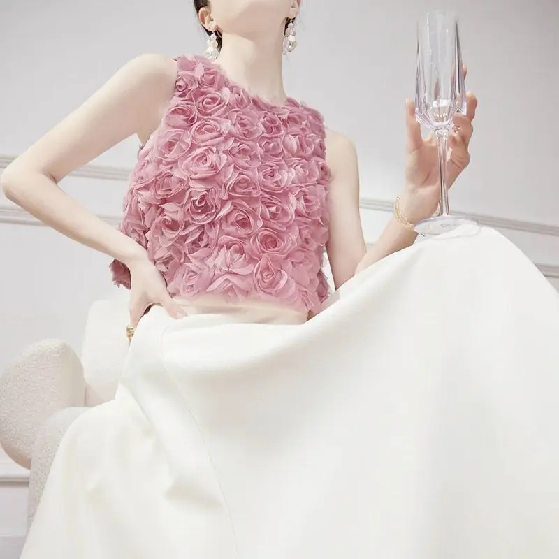 French Three-dimensional Rose Embroidered Sleeveless Vest Women's 2025 Summer Niche Short Top