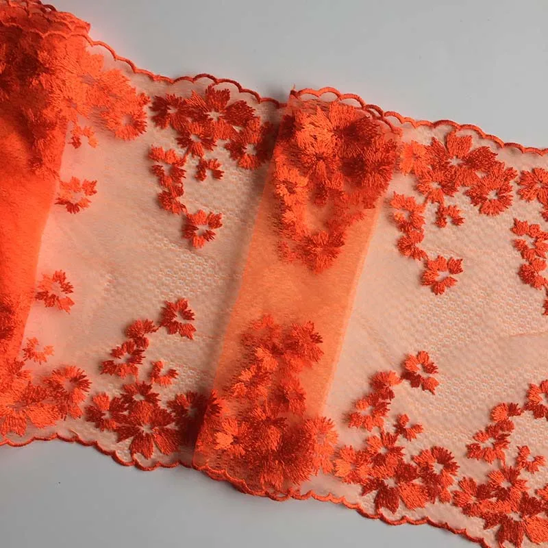 

20Yards Orange Embroidered Mesh Lace Trim DIY Lingerie Sewing Accessories Floral Two Sides Embroidered Net Lace for Dress