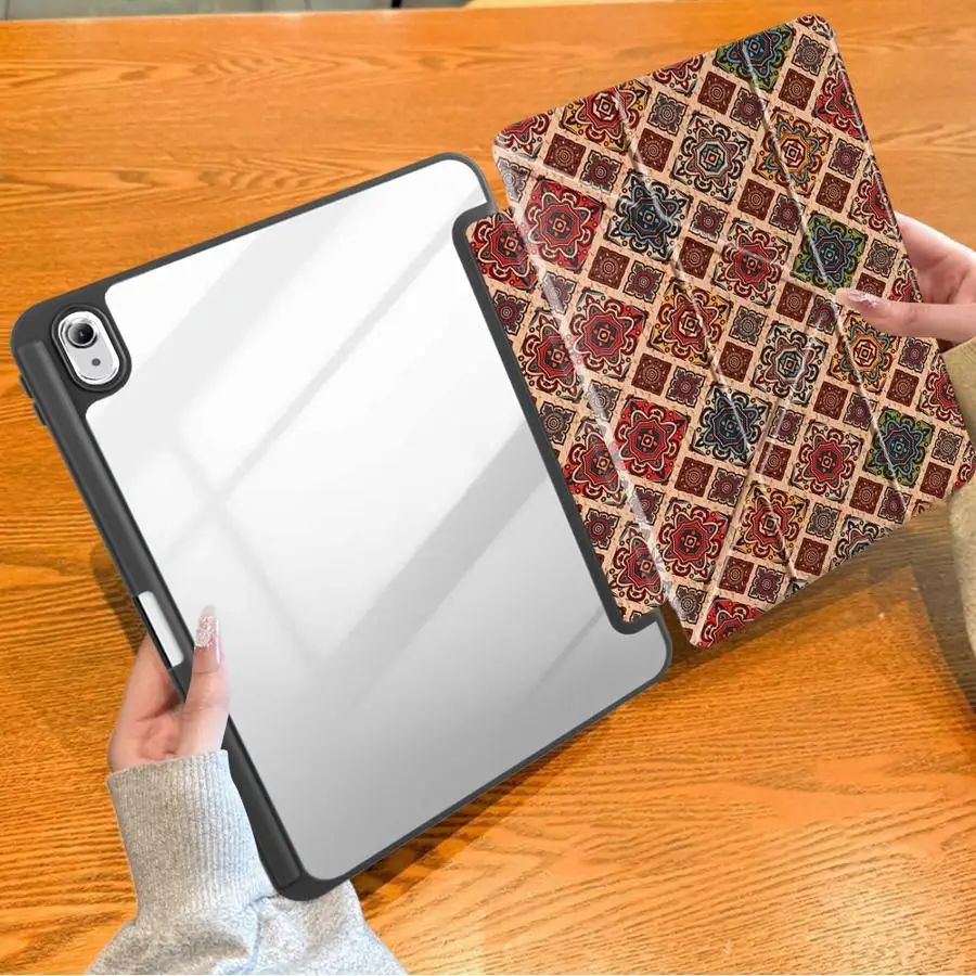 Geometric Ethnic Pattern With Pen Slot Cover Tablet Case For Samsung For Galaxy Tab S9+ S9 FE S7+ S8+ 12.4 inch S10+ A11 Plus