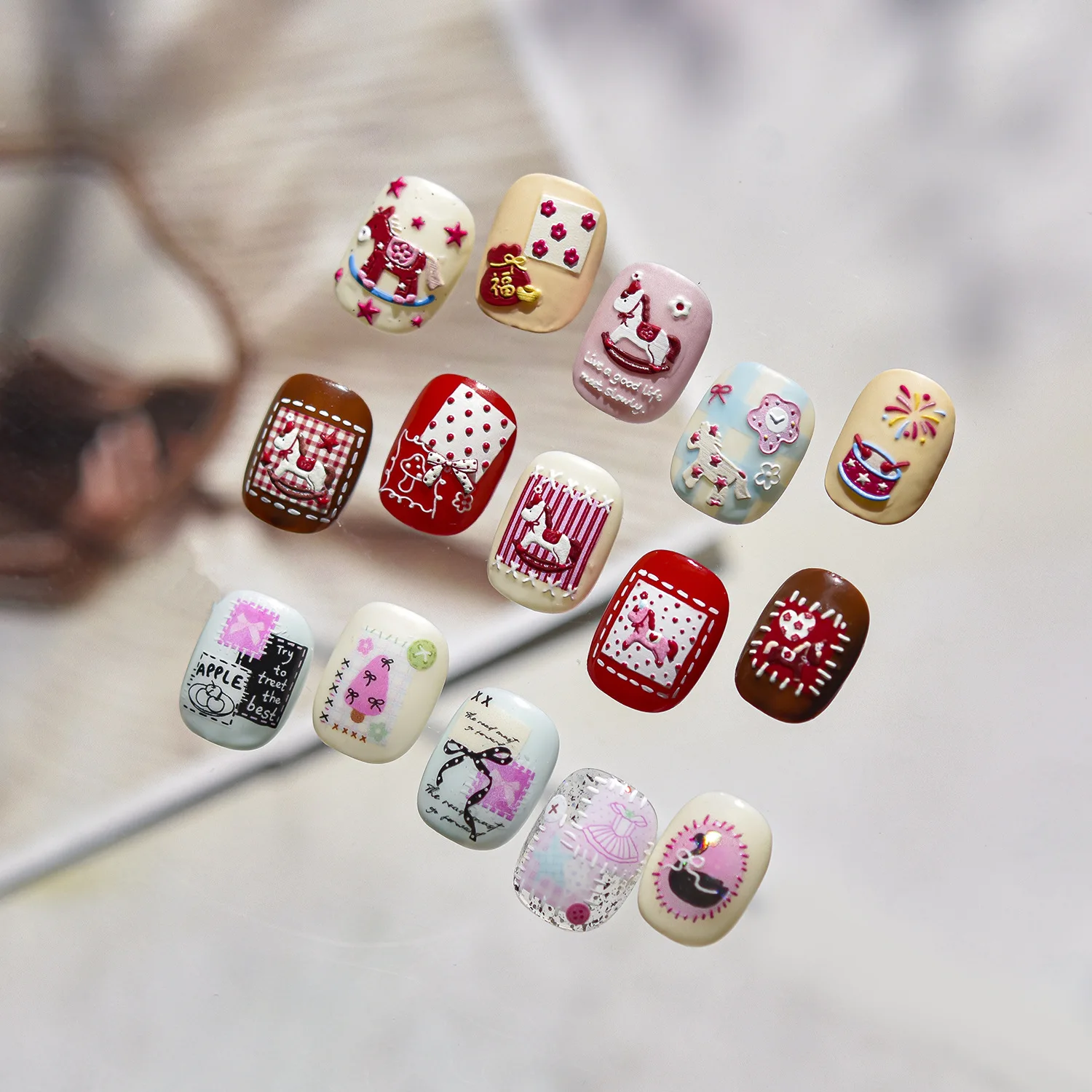 Cute Japanese Style Colorful Lucky Horse Swan Bowknot Dessert High Quality Nail Stickers Nail Art Decoration Decal Design T-5496