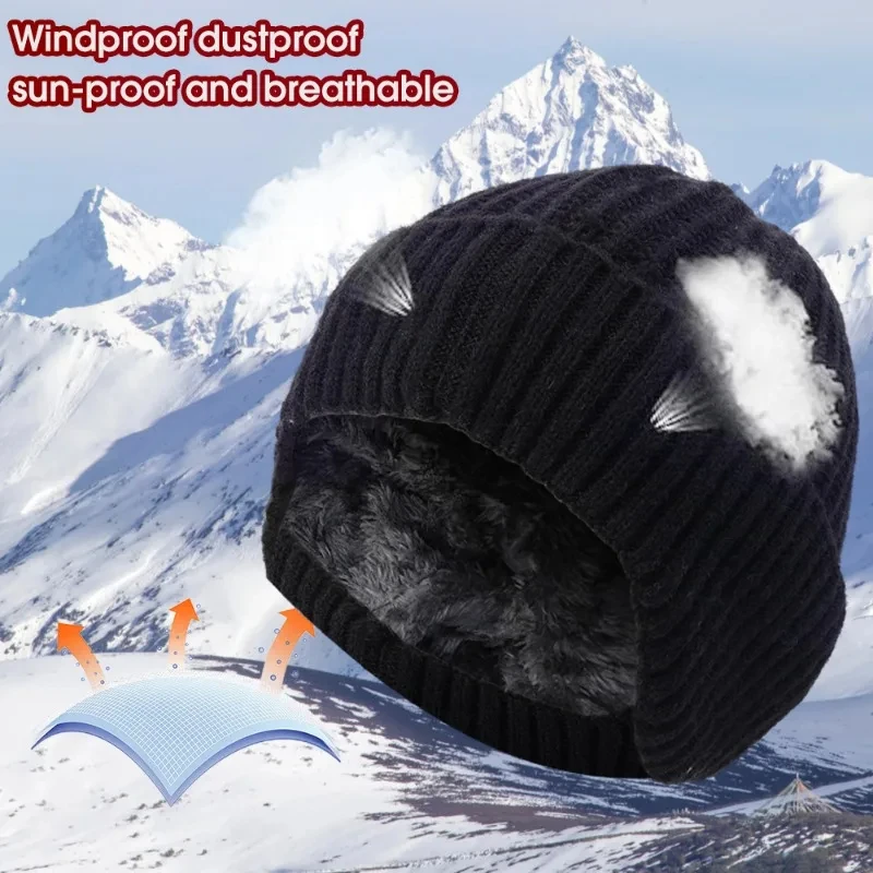 Winter fishing hat, knitted hat, men\'s and women\'s velvet hat, scarf, outdoor cycling hat, warm and thick neck protection hat