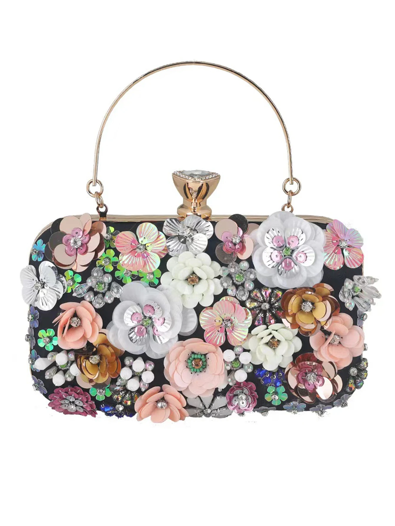 Vintage Women Bags 3D Flower Diamonds Embroidery Small Clutch Luxury Lady Handbags Evening Bags New Chain Shoulder Purse