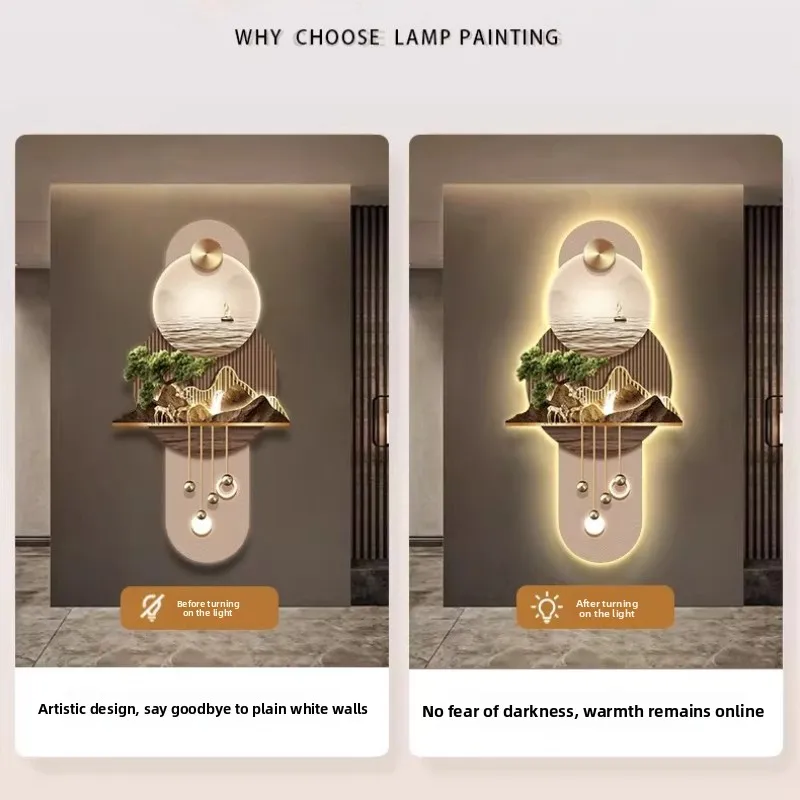 Modern Entrance LED Decorative Painting Aisle Wall Decoration Corridor Hang Painting Luxury Mural Light Remote Control Lighting
