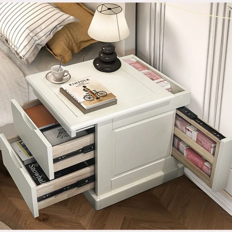 

Double hidden compartment pure solid wood double drawer large capacity storage new Chinese bedside table