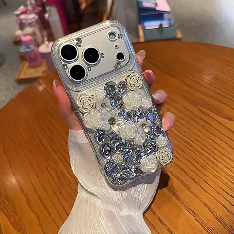 New Original Luxury Full Diamond Flower Silicon Shock Proof Phone Case For Iphone 17 16 15 14 13 Pro Max Protective Case