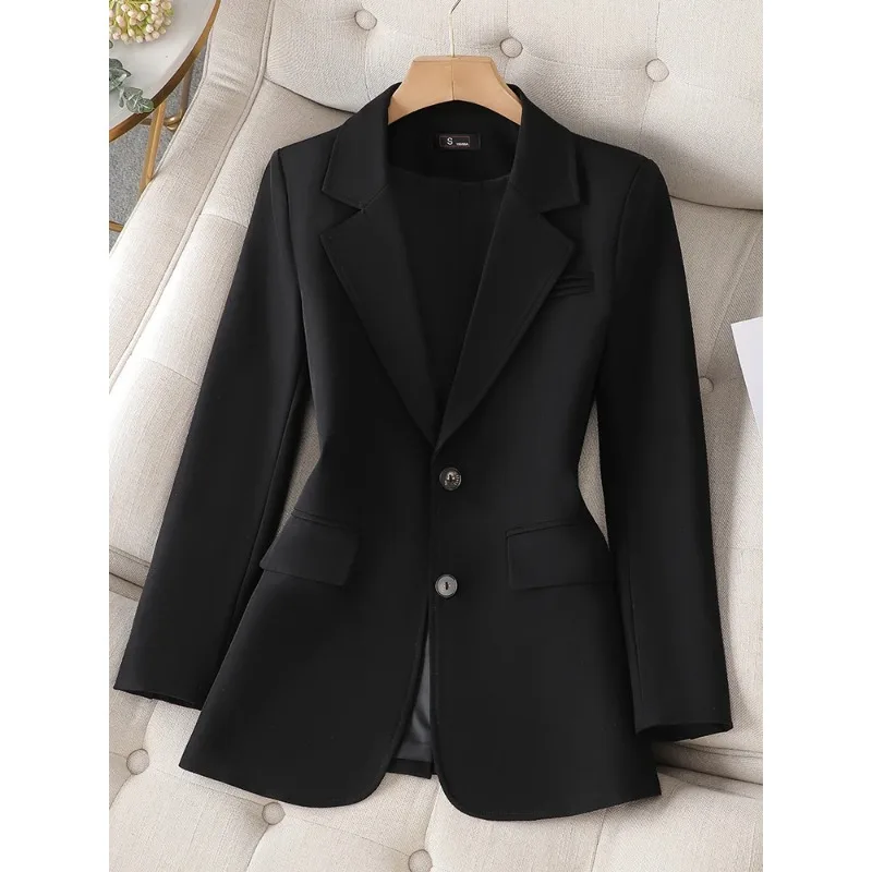 Blazer de manga larga para mujer, chaqueta ajustada de un solo pecho, Color café, negro y sólido, traje de oficina, moda rosa