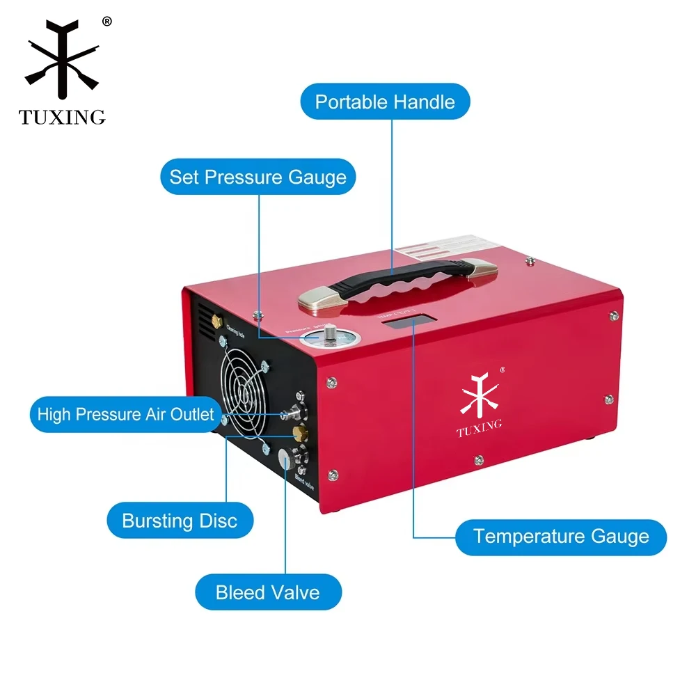 TUXING CE Light Weight Auto Stop 300bar 4500psi 30mpa  Household 110V 220V 12V  Built-in Converter Paintball PCP Air Compressor