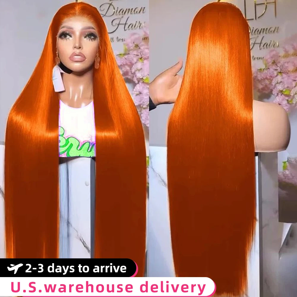 

250 Density 40 Inches Ginger Orange Straight 13x6 13x4 HD Lace Frontal Wig Human Hair #350 Colored Wigs Pre Plucked For Women